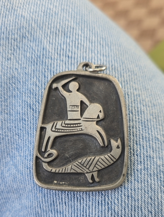 R Landerholm Jewelry - Vintage R Landerholm Sweden Modernist Pewter Pendant St George Dragon